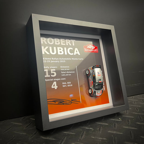 Robert Kubica - Ford Fiesta WRC - Limitowana ramka 25x25 z modelem i podpisem kierowcy.