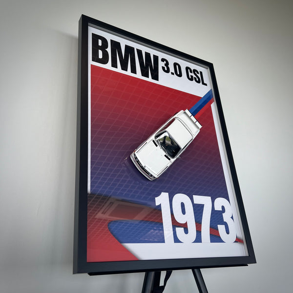 BMW 3.0 CSL "Batmobile" 1973 - Plakat 50x70 z modelem